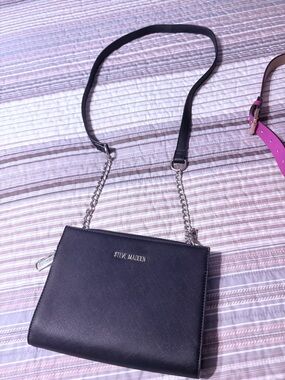 Steve Madden Black Leather Crossbody with Silver Chain